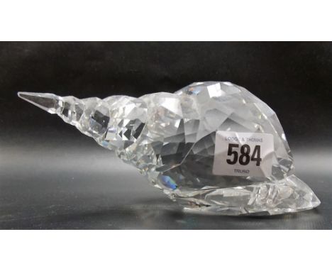 Large Swarovski crystal model of a conch shell, width 18cm, with box.