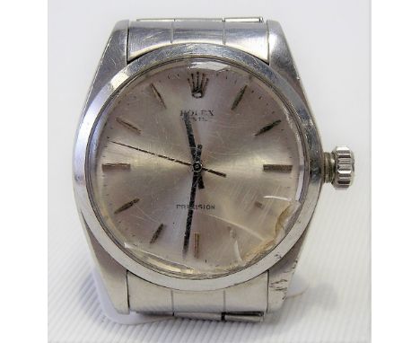 Rolex Oyster gentleman's automatic stainless steel wristwatch, the bracelet numbered 7205, the silvered dial with silver butt