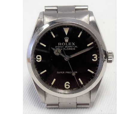 Rare Rolex Oyster Perpetual Explorer 1960's stainless steel bracelet wristwatch, no. 78350 19, the black 28mm dial with lumin