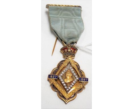 Victoria Diamond Jubilee gilt metal and enamel medal.