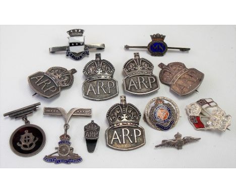 Collection of silver, &amp; silver &amp; enamel military badges