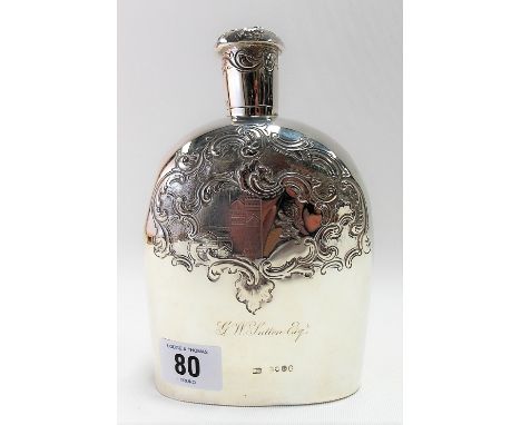 William IV silver flask by Jonathan Hayne, the screw lid embossed with a sunflower &amp; enclosing original hallmarked stoppe