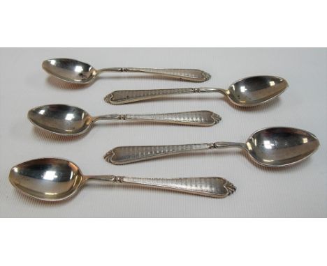 Set of five modern silver engine turned demitasse spoons, Birmingham 1951, weight 2oz approx.