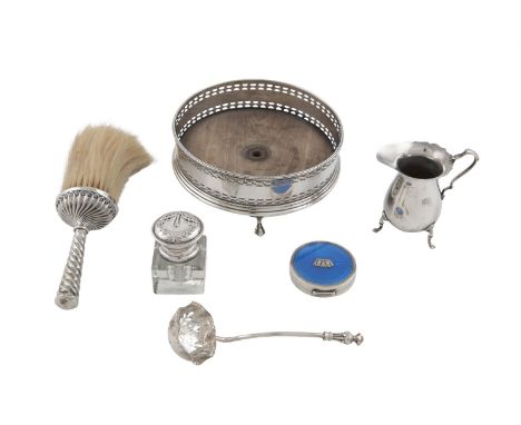 A COLLECTION OF SILVER ITEMS, comprising:A silver and blue enamel compact, Birmingham 1929, maker's mark of Gieves Ltd;A silv