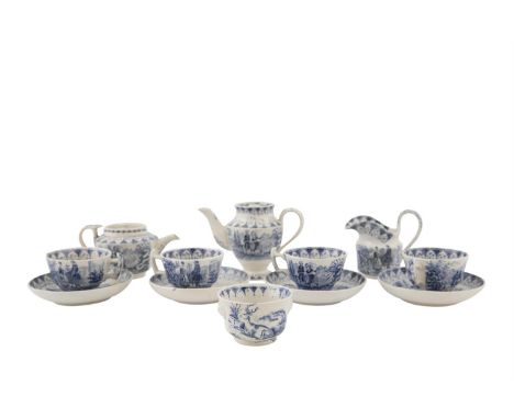 A 19TH CENTURY EARTHENWARE BLUE AND WHITE CHILD'S TEA AND COFFEE SERVICE, probably Staffordshire, decorated with Anglo-Indian