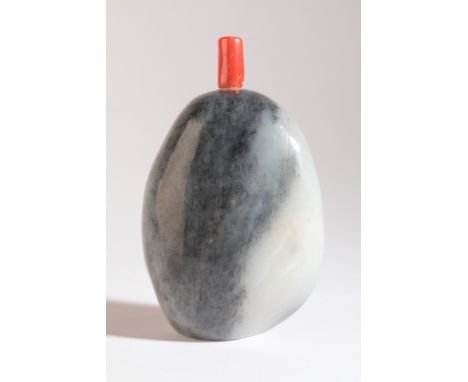 A CHINESE JADE 'PEBBLE' FORM SNUFF BOTTLE 19th century, the 'black' nephrite moulded to a natural pebble shape, with a tapere