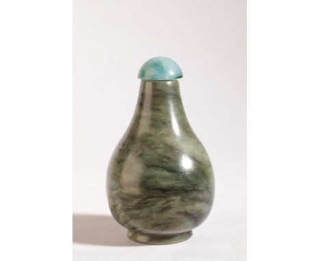 A CHINESE JADE SNUFF BOTTLE 19th century, the pear shaped bottle with dark 'swirling' striations, 6cm high overallThe Dick Ha