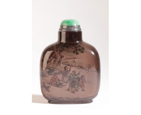 A CHINESE INSIDE PAINTED CRYSTAL SNUFF BOTTLE SIGNED BY WANG XISAN dated 1974, decorated with children playing in a snowy lan