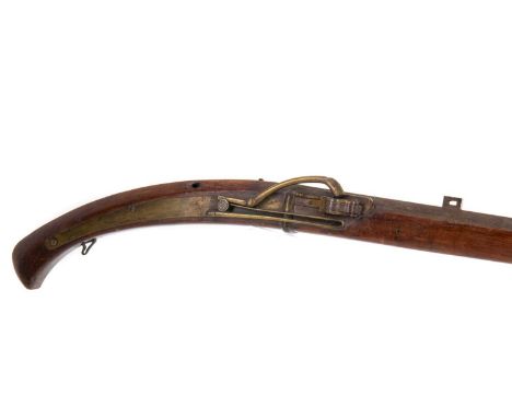 19TH CENTURY JAPANESE TANEGASHIMA MATCHLOCK MUSKET,likely Edo Period, 30" barrel, with brass furniture and engraved sakura mo