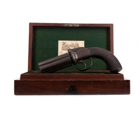 19TH CENTURY SIX-SHOT PEPPERBOX REVOLVER,by William Dooley of Ranelagh St., Liverpool, the barrel with stamped stamps, with s