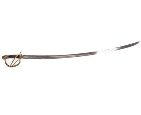 US PATTERN LIGHT CAVALRY SABRE,the curved fullered steel blade stamped indistinctly stamped to the ricasso, over a swept bras