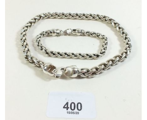 A heavy silver necklace and similar bracelet - 102g