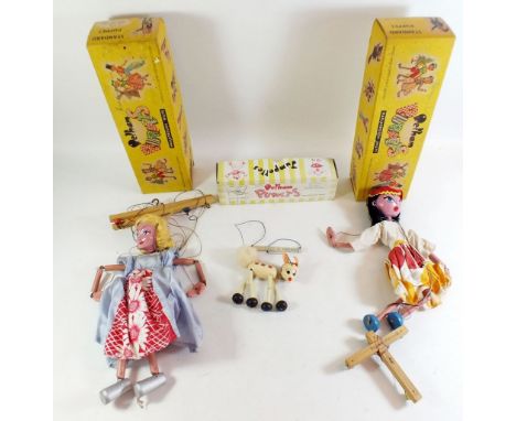 Two Pelham Puppets: Gypsy and Mexican Girl - both boxed, and a deer puppet in incorrect Pelham box