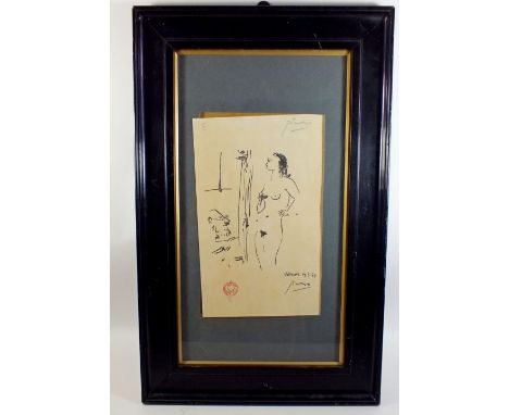 A Picasso print 'Commedie Humaine' artists proof with red stamp 'Vallauris' 14.5.54 - 27 x 16cm