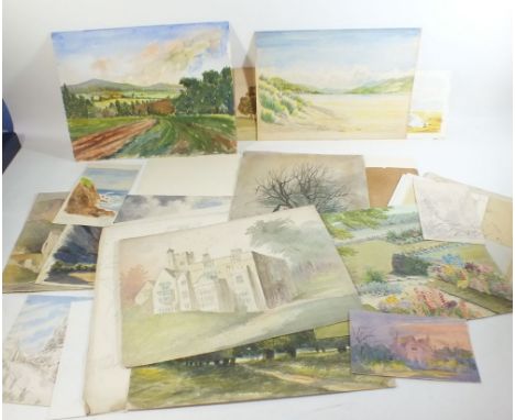 A folio of watercolour garden scenes, landscapes etc