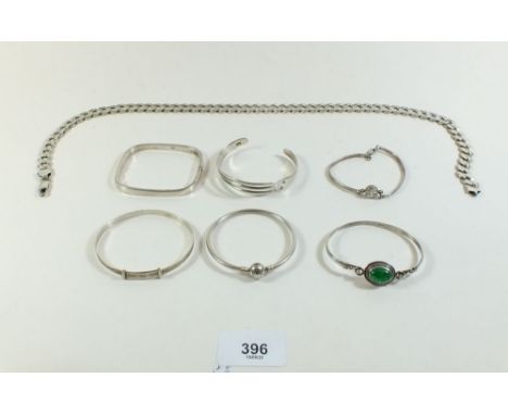 A box of silver bracelets and a silver necklace - 110g