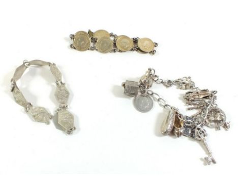 Two silver bracelets and a sixpence bracelet