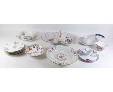 A Coalport floral painted dish, a KPM double entree dish painted flowers, a group of Limoges and a French candlestick plus ot