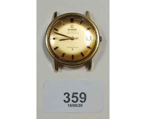An Omega gold plated Constellation gentleman's wrist watch, 'Automatic Chronometer' with date niche, lacking strap but with b