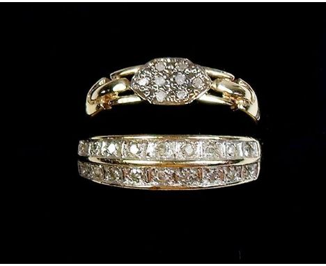 Two 9 carat gold rings set diamonds - sizes K &amp; N
