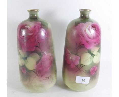 A pair of Wilkinson 'Rozanne' vases painted roses and signed Machin