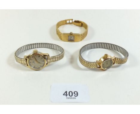 An Omega 'Bi-metal' ladies wrist watch, an Eterna wrist watch and a Bulova wrist watch