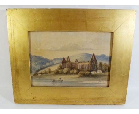 A 19th century watercolour sketch of Tintern Abbey attribution to verso Copley Fielding - 17 x 25cm