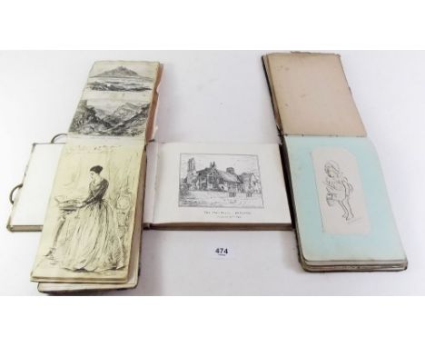 A mid 19th century sketch/scrap book containing various sketches, vignettes, etchings, poetry etc and other later small sketc