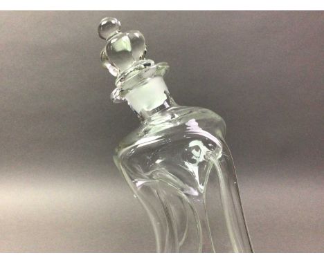 PAIR OF ROYAL COPENHAGEN GLASS DECANTERS AND A GLASS TABLE LAMP  the decanters with stoppers Qty: 3Condition is good,Some scr