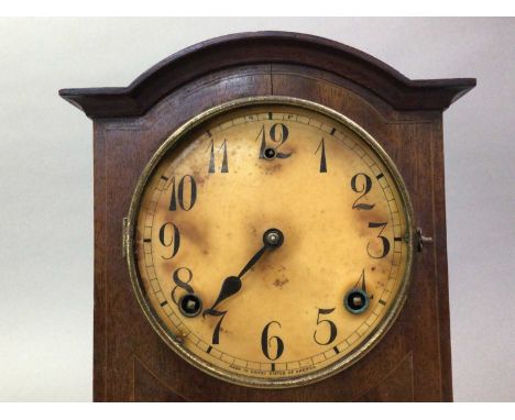 MAHOGANY MANTEL CLOCK AND TREEN ITEMS  the dial with Arabic numerals the clock 29cm high