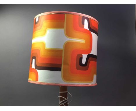 RETRO TABLE LAMP with large orange, brown and cream shade