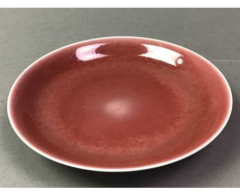 CHINESE PEACH BLOOM GLAZED DISH AND TWO FURTHER CHINESE PORCELAIN ITEMS the dish with Kangxi marks but 20th century, together