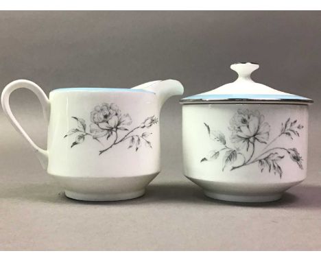 AYNSLEY PART TEA SERVICE DAWN ROSE PATTERN comprising eleven cups, eleven saucers, twelve side plates, sugar bowl and milk ju