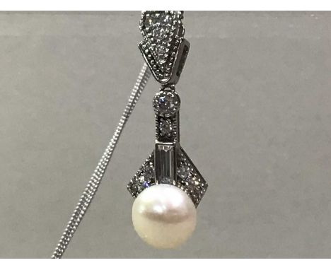 PEARL AND GEM SET PENDANT AND EARRINGS two piece set 