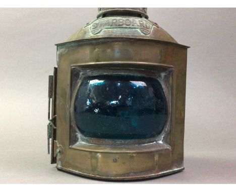REPRODUCTION SHIP'S LAMP AND OTHER ITEMS  including brass bookstand and figuresthe lamp 28cm high