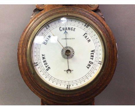 OAK BANJO BAROMETER LATE 19TH CENTURY the dial inscribed J Cameron &amp; Son, Kilmarnock71cm high At the time of this conditi
