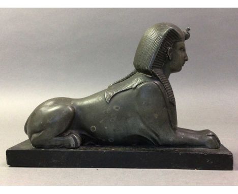 CAST METAL SPHINX MODEL AND OTHER METAL WARE including a brass Buddha and other figuresthe sphinx 26cm long 