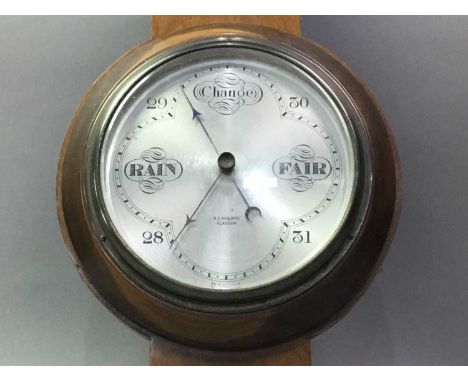 MAHOGANY BANJO BAROMETER AND FOUR OTHERS  the banjo barometer dial with inscription R.E Philipps, Glasgow80cm highQty: 5