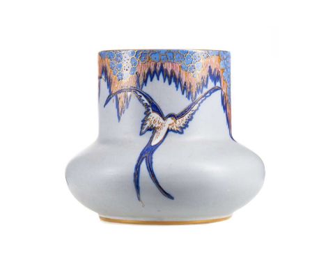 VIOLET ELMER FOR CARLTON WARE, ART DECO 'FANTASIA' PATTERN VASE CIRCA 1930-39 decorated with a repeated design of exotic bird