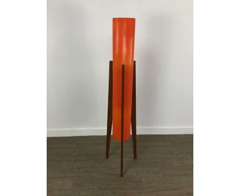 MID CENTURY ROCKET LAMP with plastic orange shade56cm highUnfortunately the plug has been cut off so we aren't able to check 