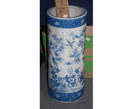 A Japanese blue and white porcelain stick stand (a/f); together with a collection of black and white prints mostly depicting 