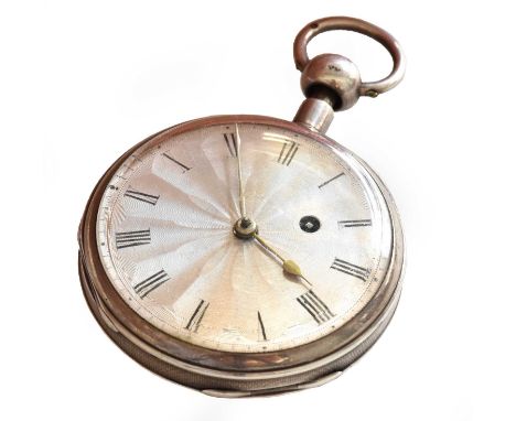 A silver quarter repeating verge pocket watch, 1831The case with surfaces scratches, the case back with engine turning decora