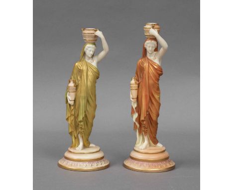 Two Royal Worcester figures of classical water carriers, each bearing ''CRICKLITE'' trademark, each 24cm high