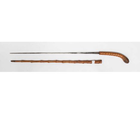 A bamboo sword stick, 19th Century, with a triangular blade 