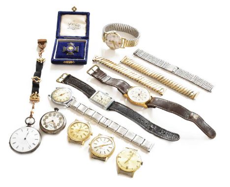 A gents plated chronograph wristwatch, signed Starter Suisse, circa 1950, a gents Accurist centre seconds wristwatch, an Art 