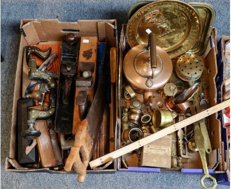 A quantity of assorted tools including 19th-century examples, molding planes, block planes, brace by makers, William Marples,