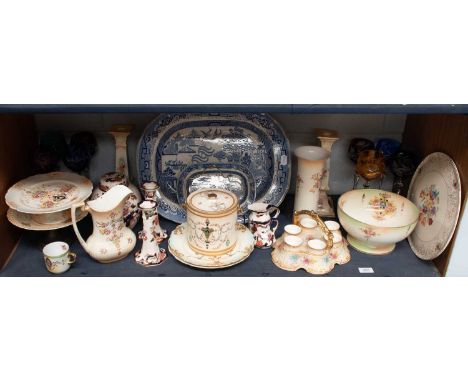 A collection of ceramics including; Crown Devon fielding, blue and white platter, masons ironstone, and a set of eight hock g