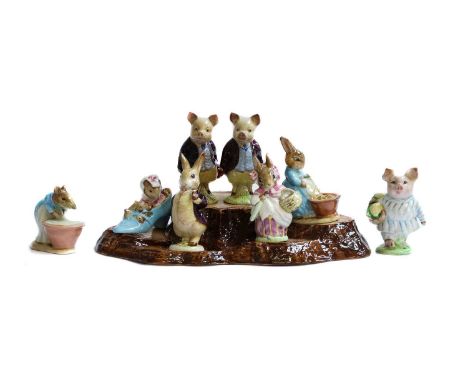 Beswick Beatrix Potter figures including: 'Mrs. Rabbit', 'Mr. Benjamin Bunny', 'Pigling Bland', 'Cecily Parsley' etc. all BP-