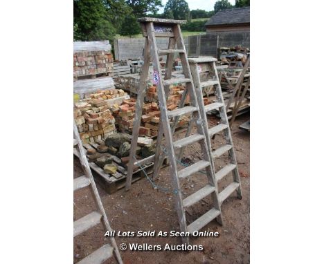 *VINTAGE A-FRAME WOODEN STEP LADDER WITH EIGHT STEPS