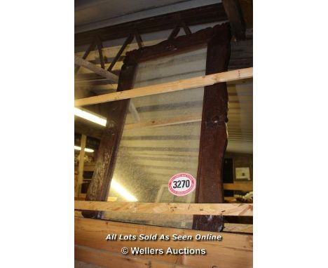 *WOODEN FRAMED RECTANGULAR MIRROR, APPROX 57CM X 90CM